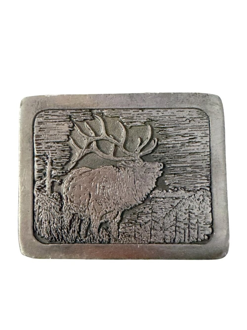 Vintage Elk Belt Buckle Wildlife Mountain Scene Missing Bar Rustic Western READ